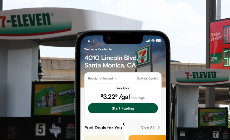 Contextual primary action shown at a 7-Eleven gas station