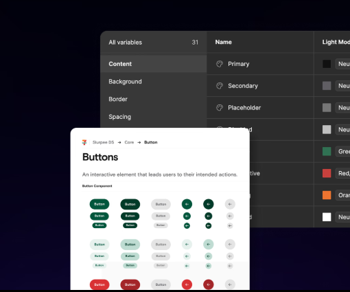 Figma variables table overlapping button component documentation