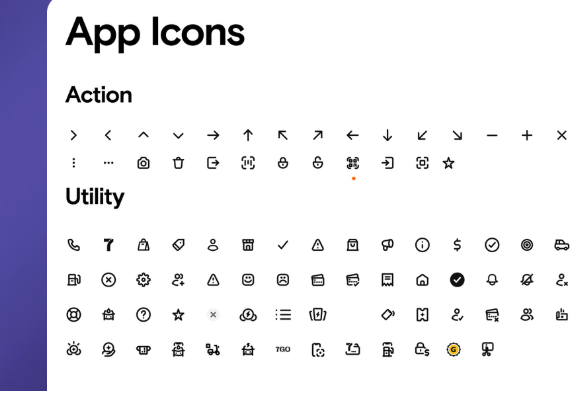 App Icons documentation: action and utility icon grids